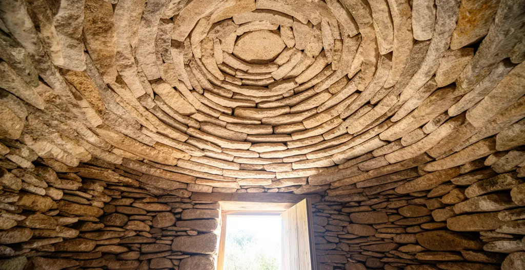 Intérieur d'une borie montrant la voûte en encorbellement en pierre sèche du Luberon