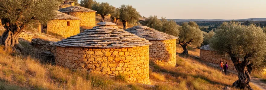 Vue panoramique du Village des Bories avec ses cabanes en pierre sèche dans le Luberon provençal